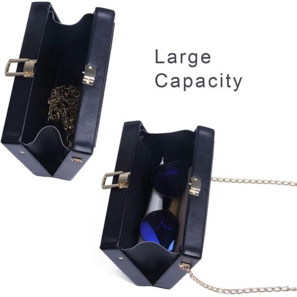 Retro Tape Clutch Purse PU Leather Crossbody Shoulder Bag Evening Handbag Black - Picture 4 of 7